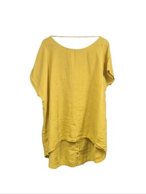 Terzo Millennio Sunshine Yellow Relaxed Short Sleeve Linen Tunic Top Women's 2X